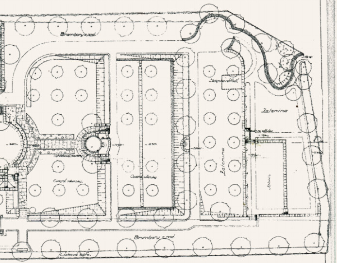 Výřez plánu ukazující sady