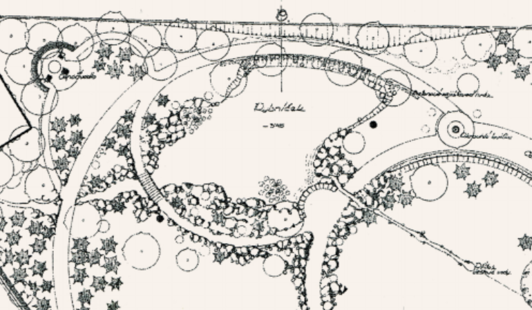 Výřez plánu ukazující návrh jezírka